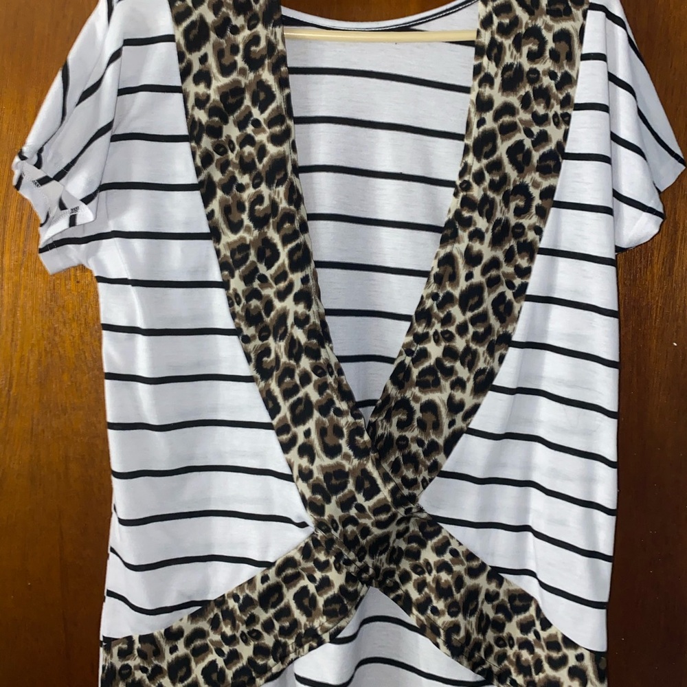 cheetah and white&black stripped shirt